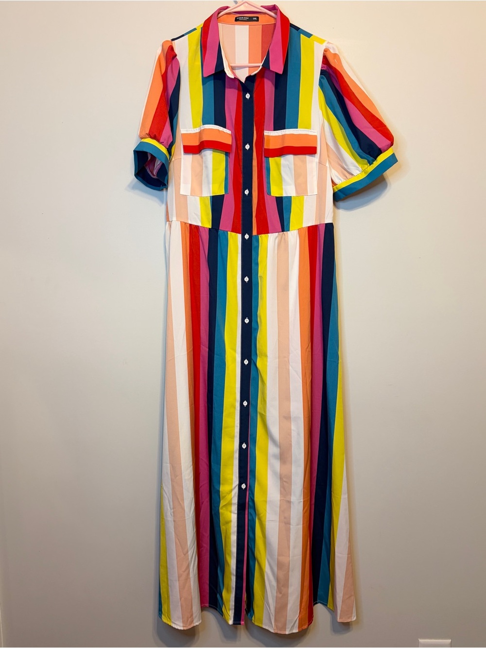 Rainbow Stripe Button-Front Maxi Dress